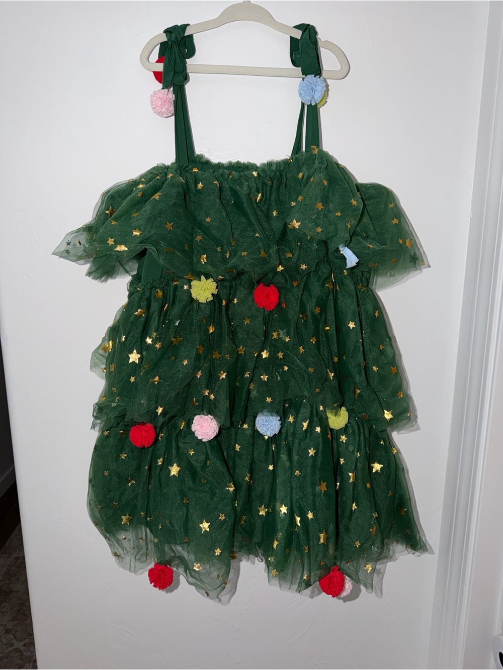 Lola + The Boys Forest Green Tulle Star Pom-Pom Costume Dress
